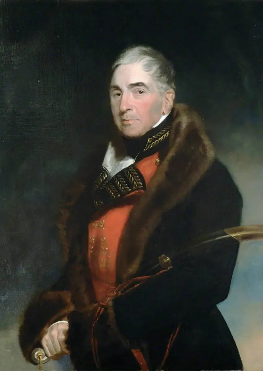 Lieutenant-général (plus tard général) Thomas Graham (1748–1843), baron Lynedoch, portant un manteau doublé de fourrure par-dessus l'uniforme d'officier général - Thomas Lawrence image 1 reproduction de peinture à l’huile