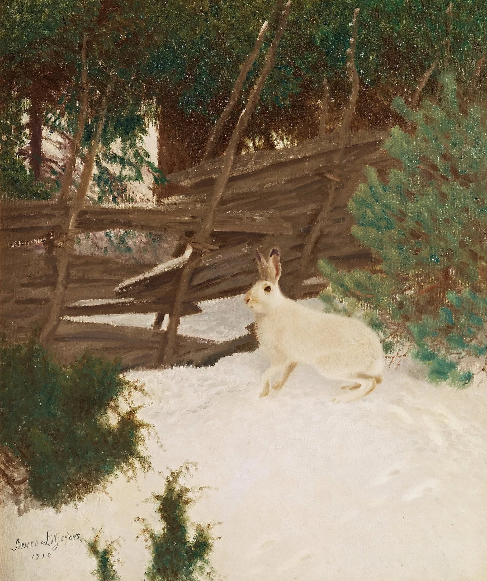 Lièvre d'hiver - Bruno Liljefors image 1 copie peinte à la main à l’huile