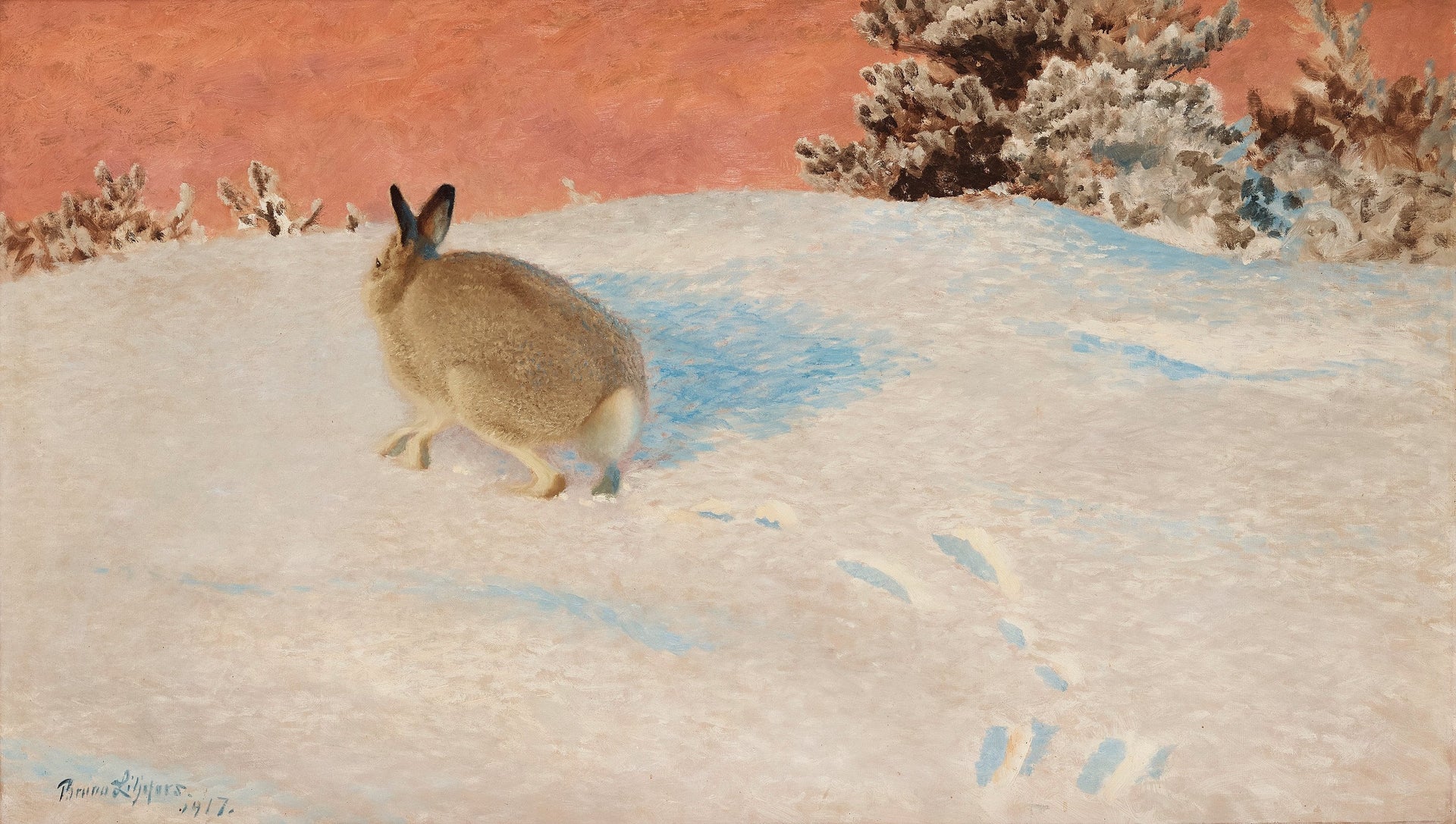Lièvre dans un paysage d'hiver - Bruno Liljefors image 1 copie de tableau peinte à la main