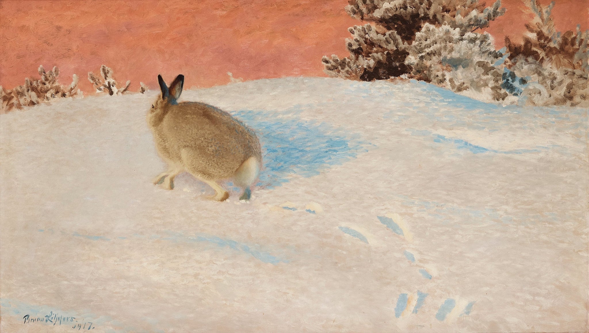 Lièvre dans un paysage d'hiver - Bruno Liljefors image 1 copie de tableau peinte à la main