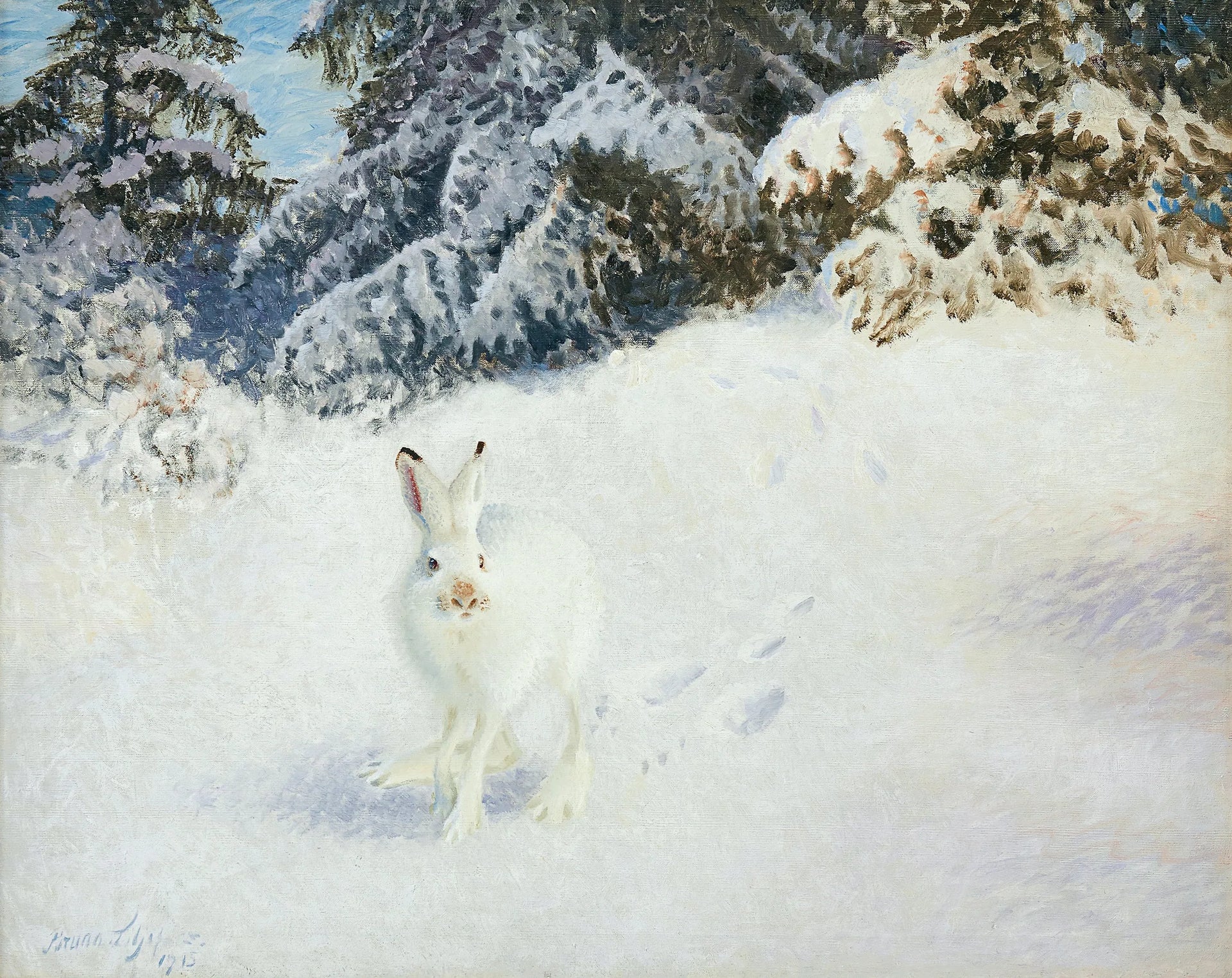 Lièvre dans un paysage hivernal - Bruno Liljefors image 1 copie de tableau peinte à la main