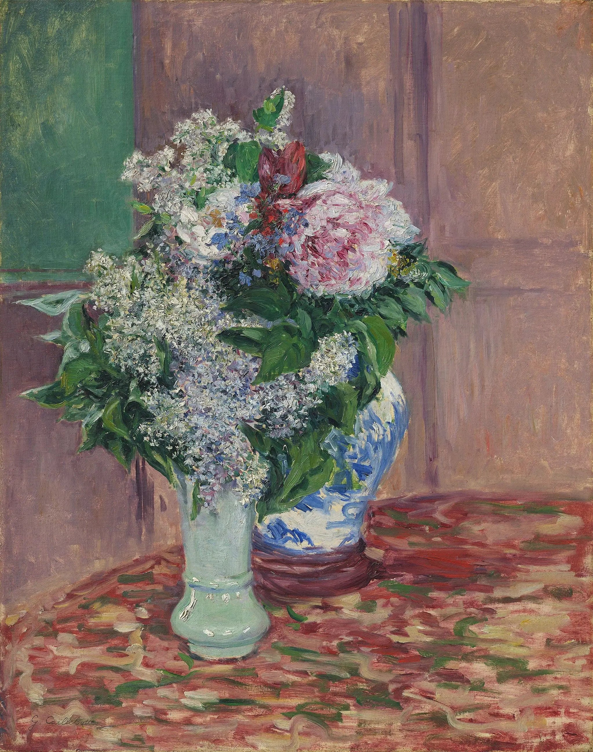 Lilas et pivoines dans deux vases - Gustave Caillebotte image 1 reproduction de peinture à l’huile