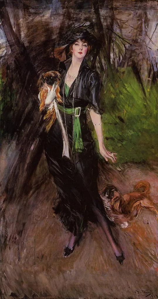 Lina Bilitis, avec deux pékinois - Giovanni Boldini image 1 reproduction de peinture à l’huile