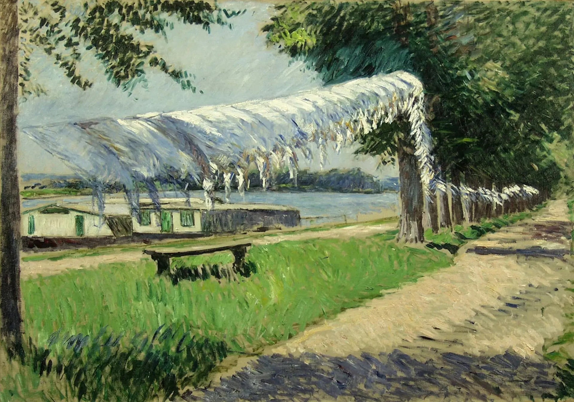 Linge séchant au bord de la Seine, Petit Gennevilliers - Gustave Caillebotte image 1 tableau peint à l’huile sur toile