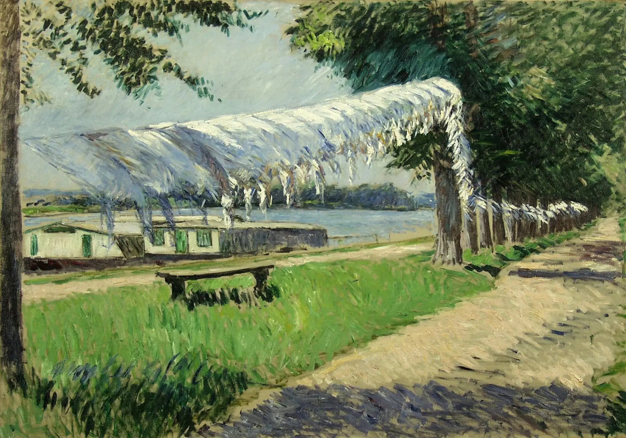 Linge séchant au bord de la Seine, Petit Gennevilliers - Gustave Caillebotte image 1 tableau peint à l’huile sur toile