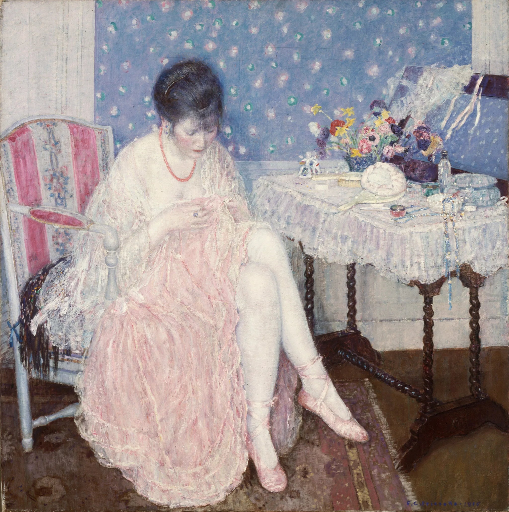 Lingerie déchirée - Frederick Carl Frieseke image 1 reproduction de peinture à l’huile