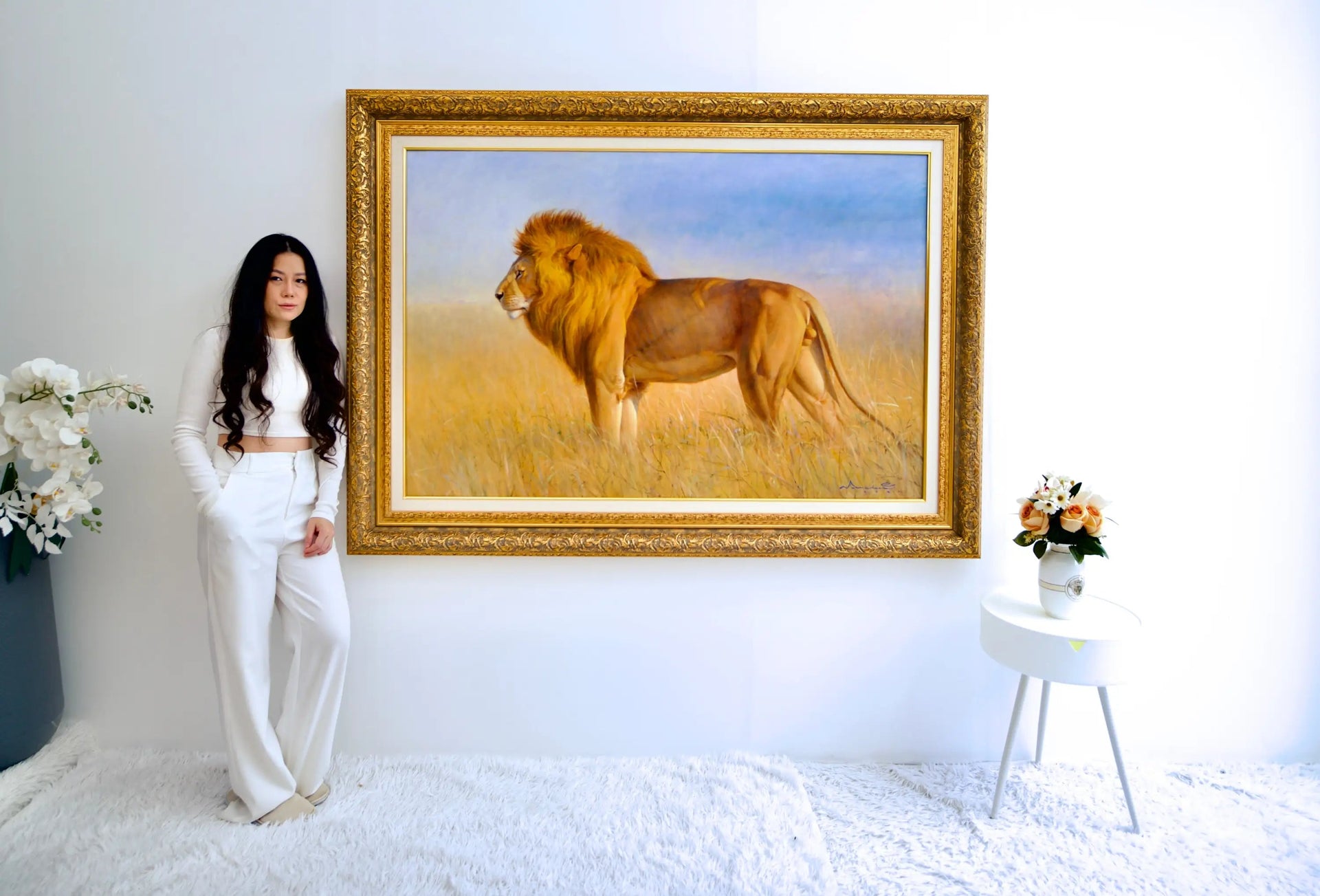 Lion dans la savane | 150 x 100 cm image 10 copie de tableau peinte à la main