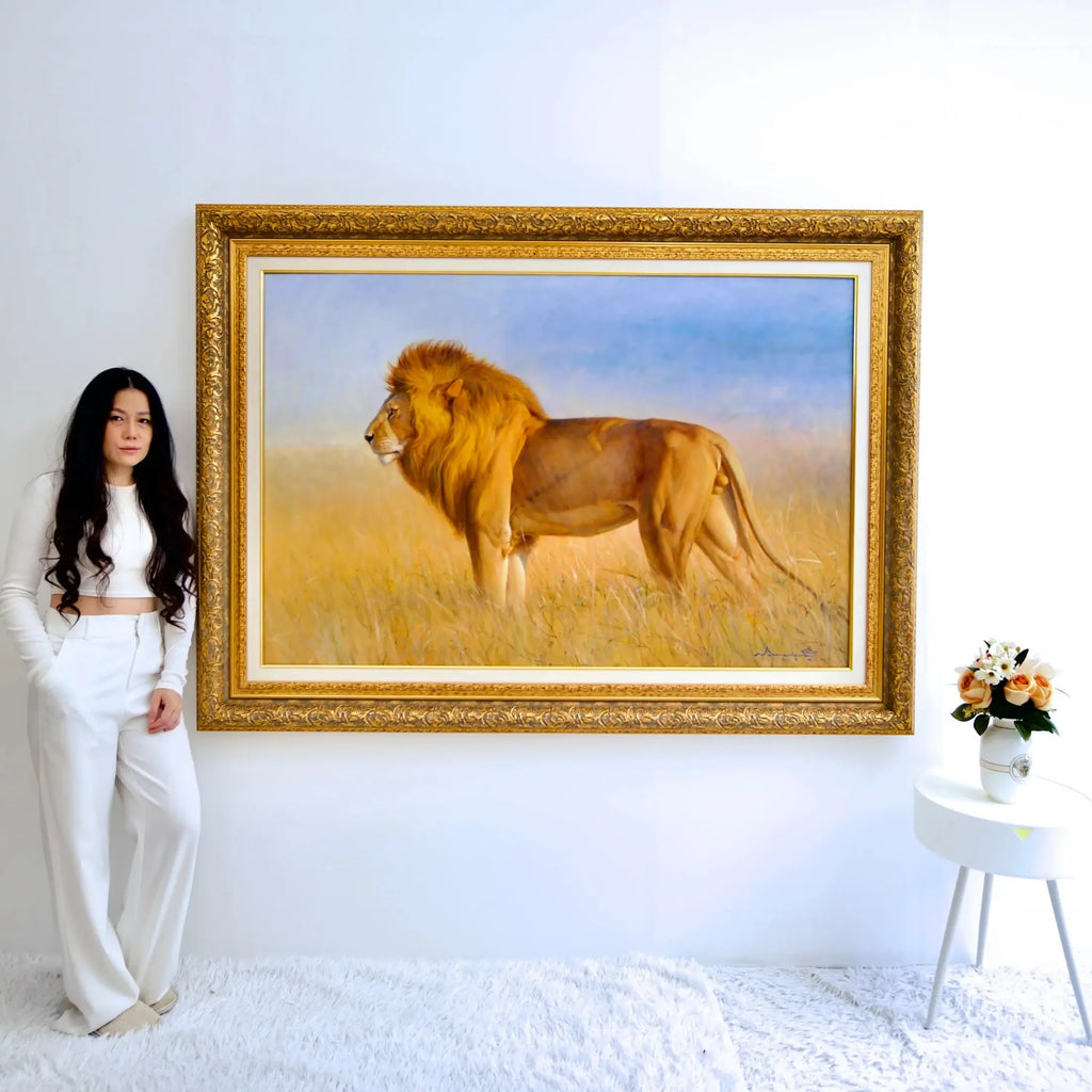 Lion dans la savane | 150 x 100 cm image 2 reproduction de peinture à l’huile