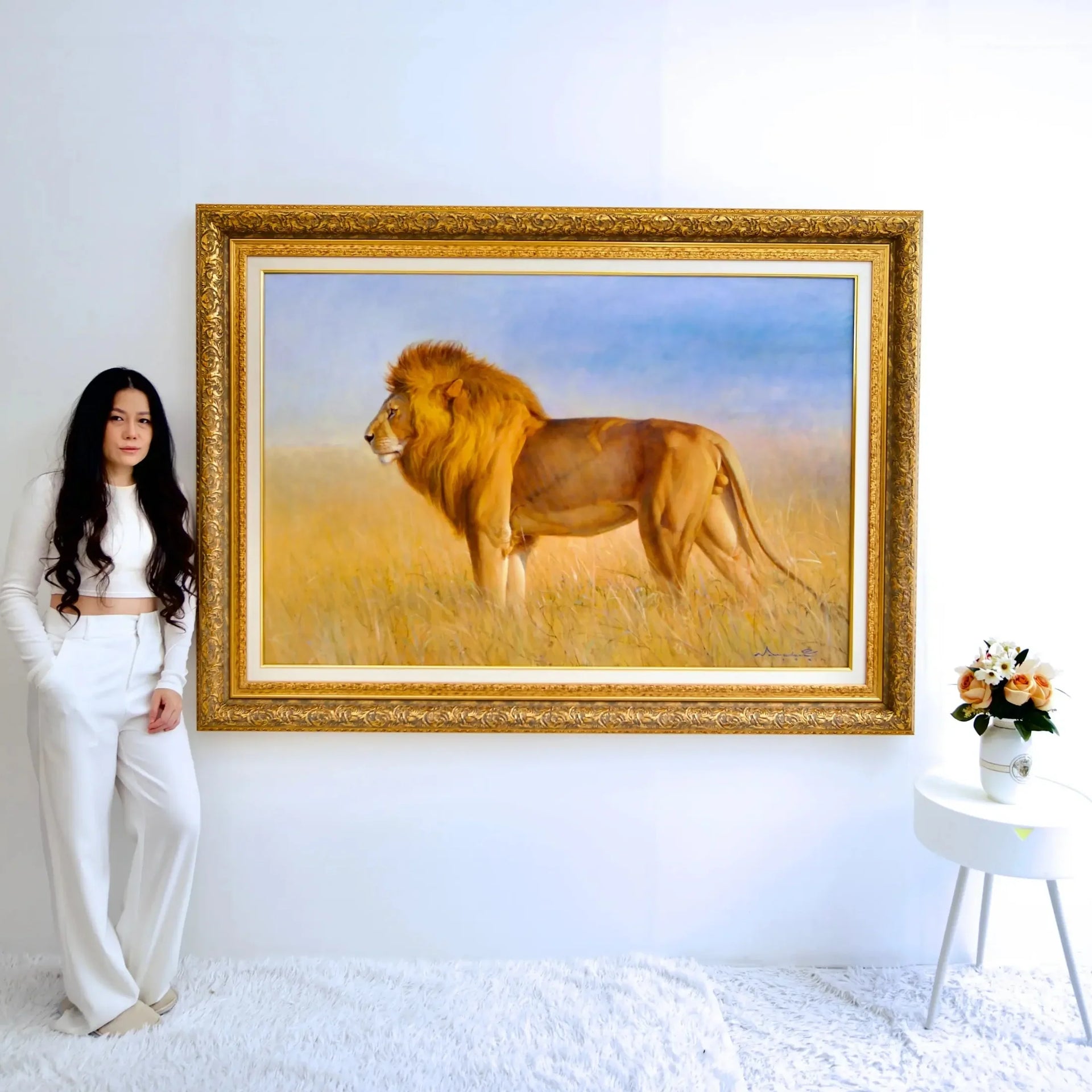 Lion dans la savane | 150 x 100 cm image 2 reproduction de peinture à l’huile