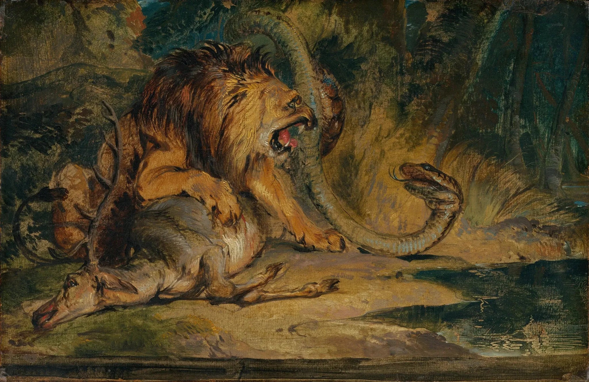 Lion défendant sa proie - Edwin Henry Landseer image 1 reproduction de peinture à l’huile