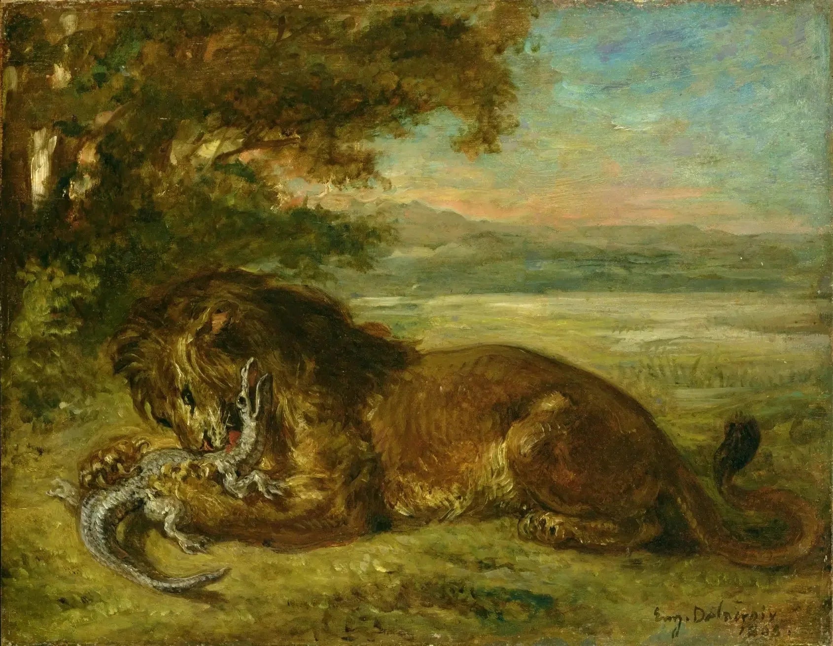 Lion et caïman - Eugène Delacroix image 1 tableau peint à l’huile sur toile