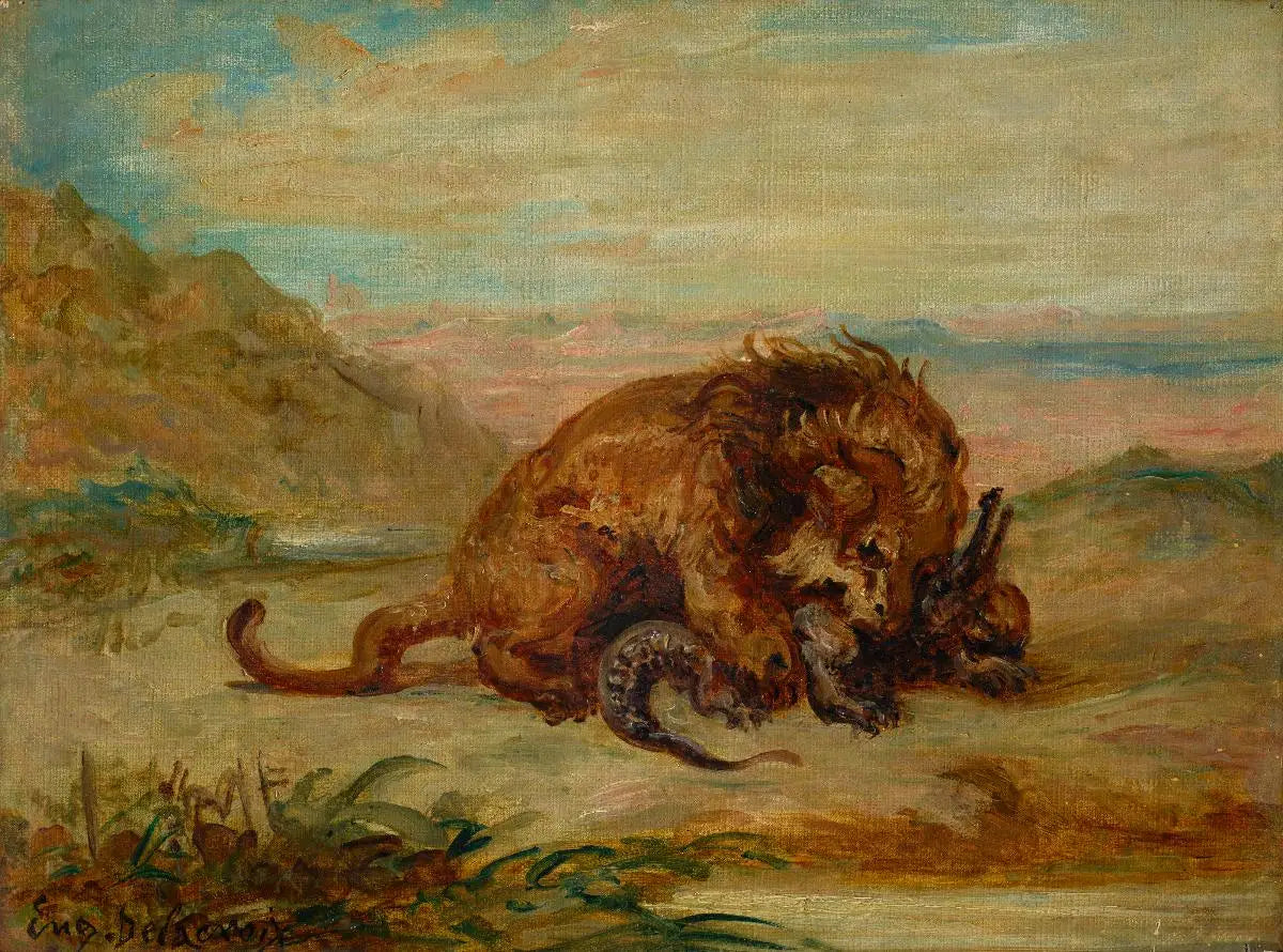 Lion et Crocodile - Eugène Delacroix image 1 reproduction de peinture à l’huile