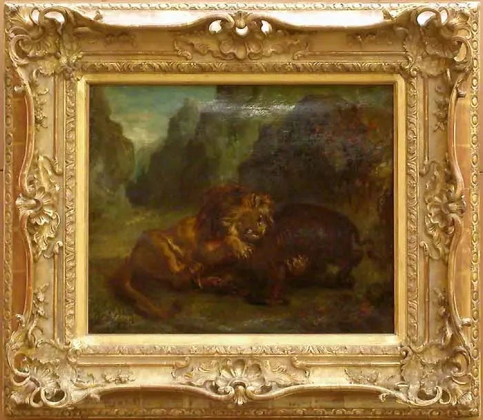 Lion et Sanglier - Eugène Delacroix image 1 reproduction de peinture à l’huile