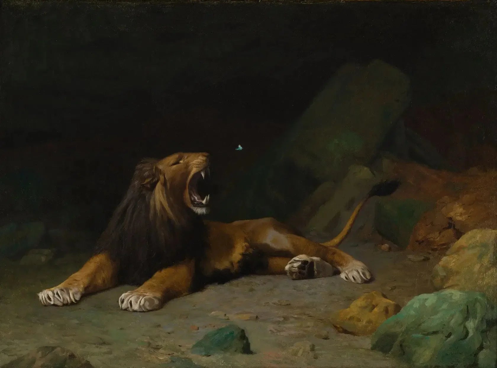 Lion tentant de saisir un papillon - Jean-Léon Gérôme image 1 copie de tableau peinte à la main