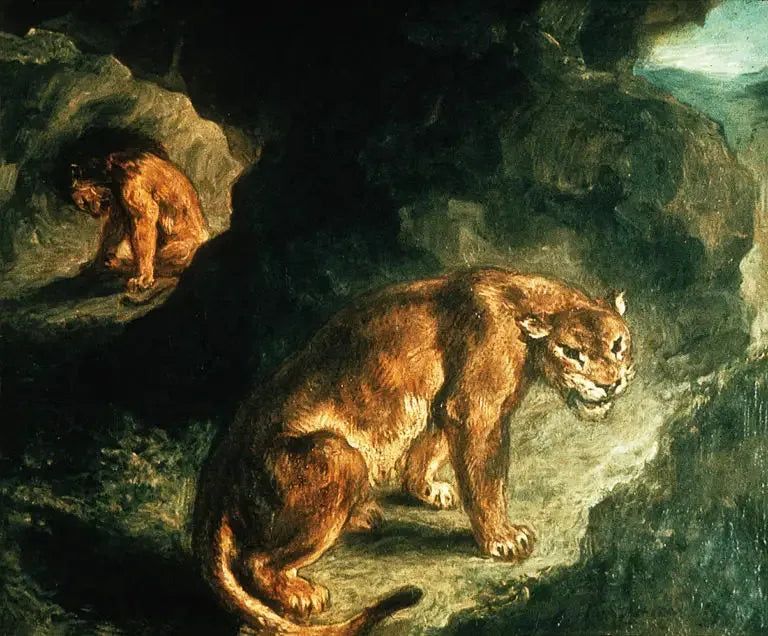 Lionne et lion dans leur antre - Eugène Delacroix