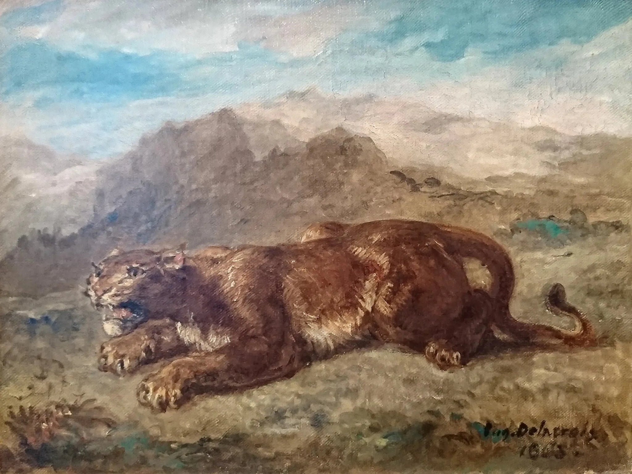 Lionne prête à s'élancer - Eugène Delacroix image 1 reproduction artisanale de tableau