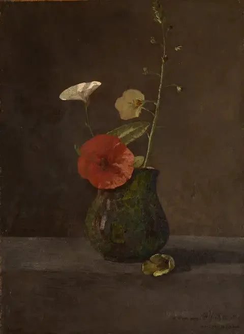 Liserons et coquelicots dans un petit pichet vert - Odilon Redon