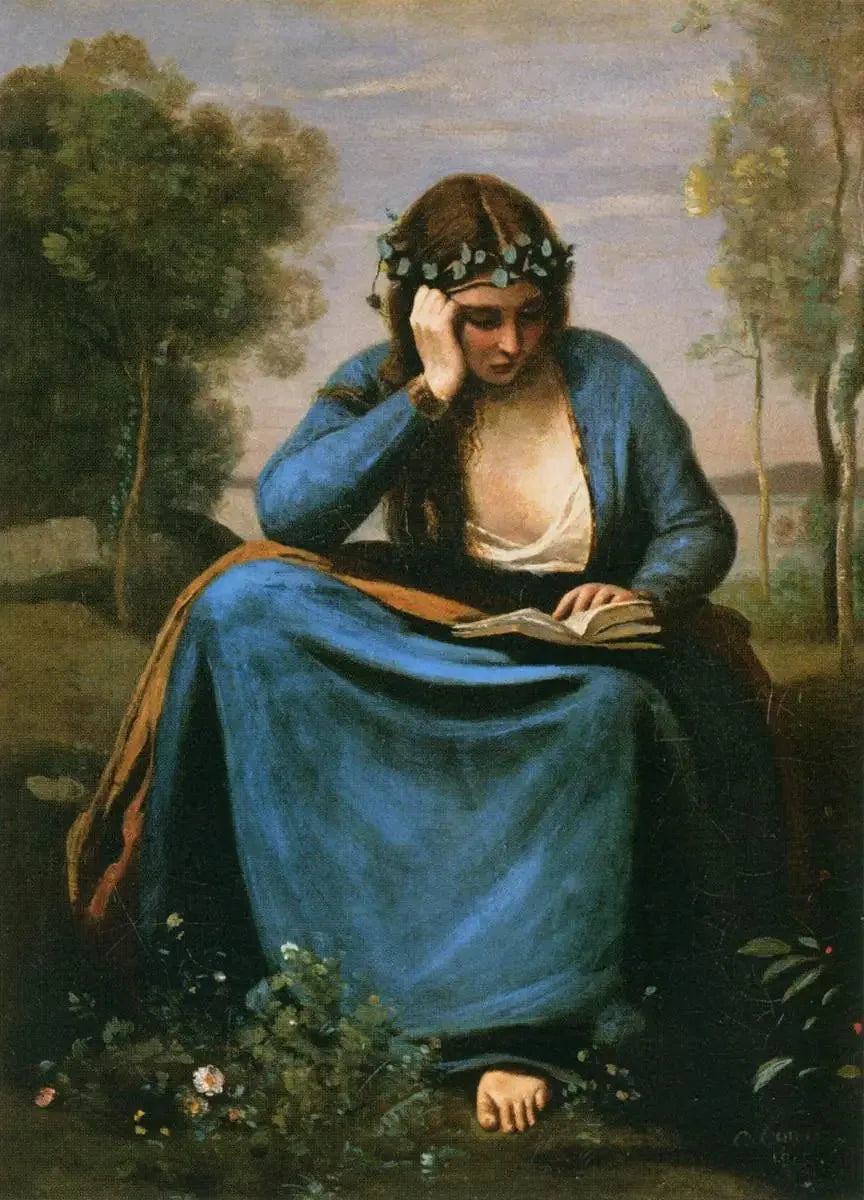 Liseuse couronnée de fleurs, ou La Muse de Virgile - Jean-Baptiste Camille Corot image 1 reproduction réalisée par Alpha Reproduction