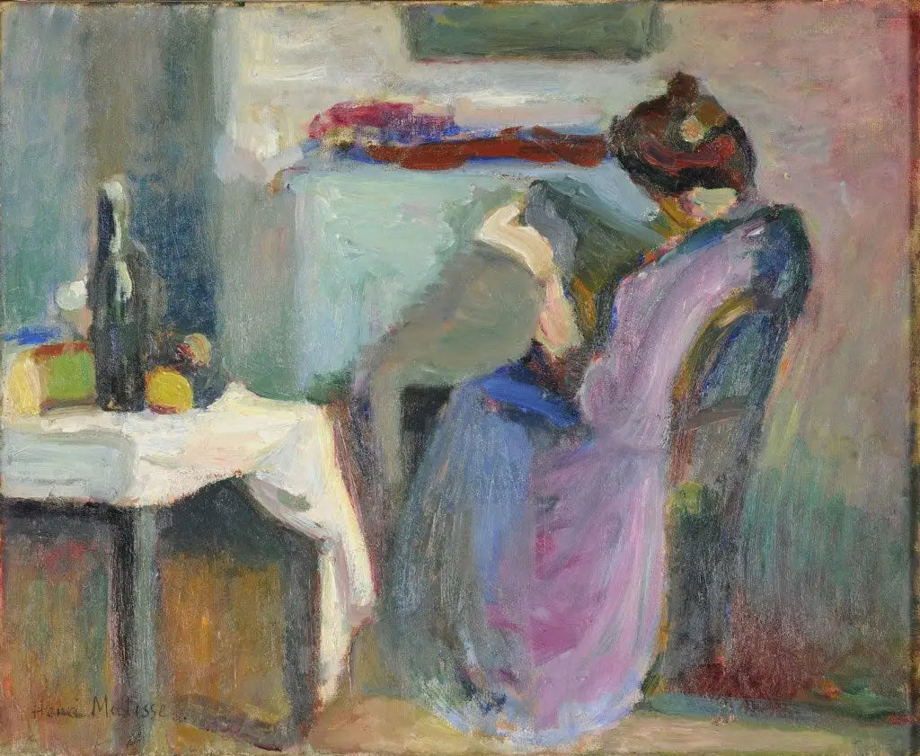 Liseuse en robe violette - Henri Matisse image 1 reproduction de peinture à l’huile