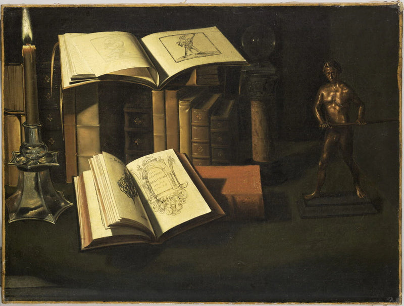 Livres, chandelle et statuette de bronze - Sébastien Stoskopff