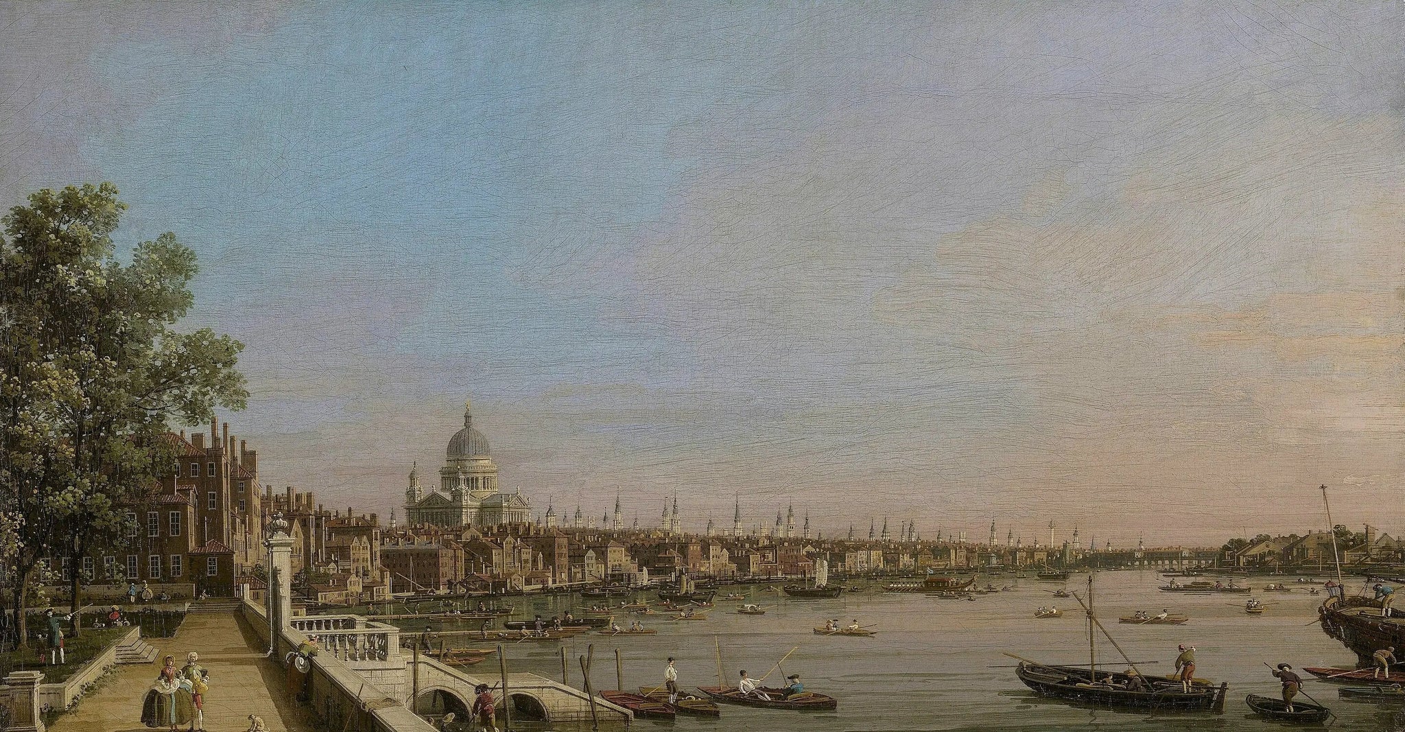 Londres et la Tamise vues de la terrasse de Somerset House, vers la cathédrale St. Paul - Canaletto image 1 tableau peint à l’huile sur toile