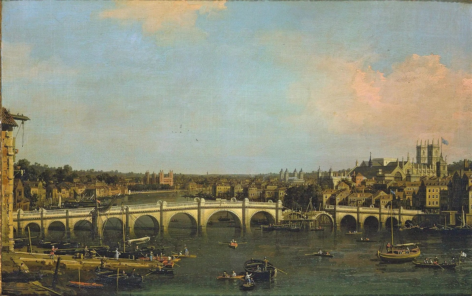 Londres : le pont de Westminster en réparation depuis le nord - Canaletto image 1 copie de tableau peinte à la main