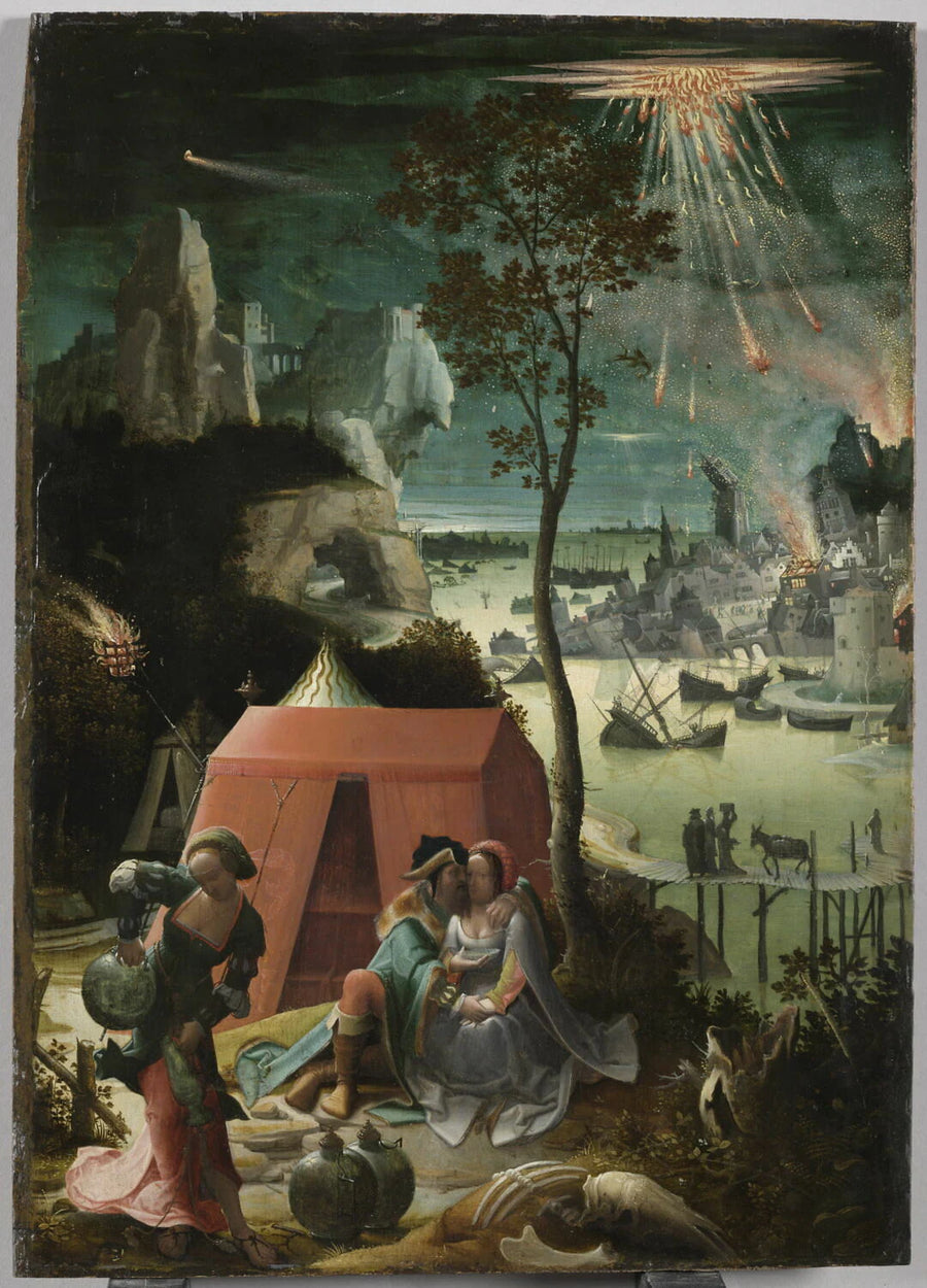 Loth et ses filles fuyant Sodome embrasée par la colère divine - Artiste inconnu