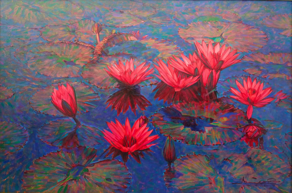 Lotus Rose | 80 x 120 cm image 1 copie de tableau peinte à la main