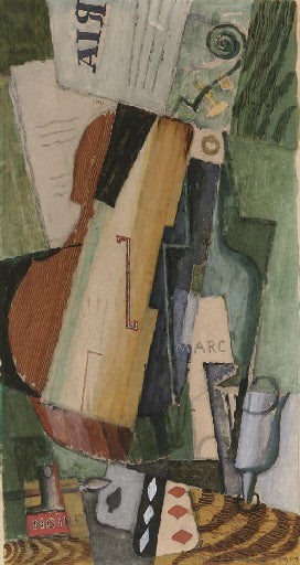 Violon, bouteilles de Marc et cartes - Louis Marcoussis
