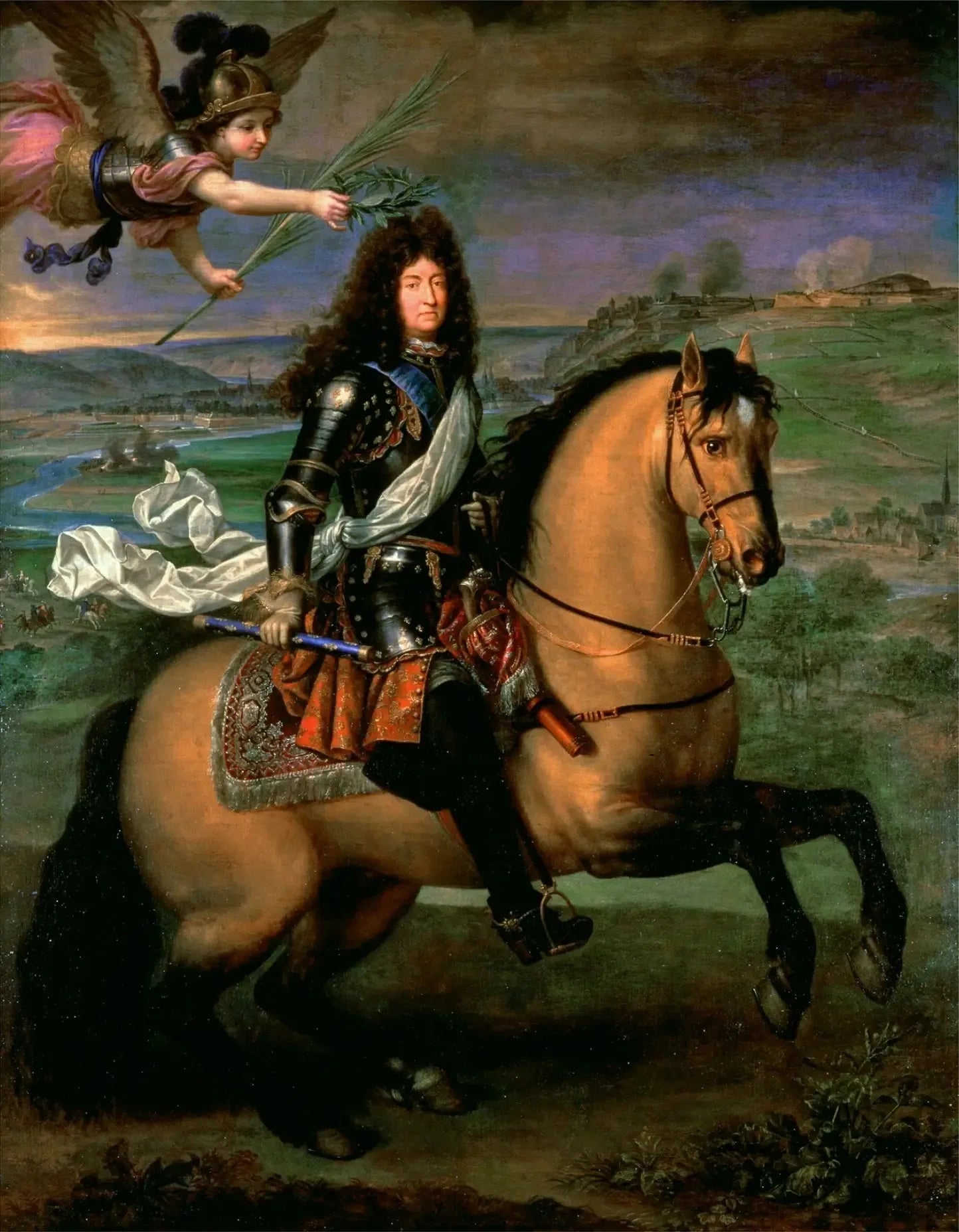 Louis XIV à cheval couronné par la Victoire devant le siège de Namur - Pierre Mignard image 1 copie peinte à la main à l’huile