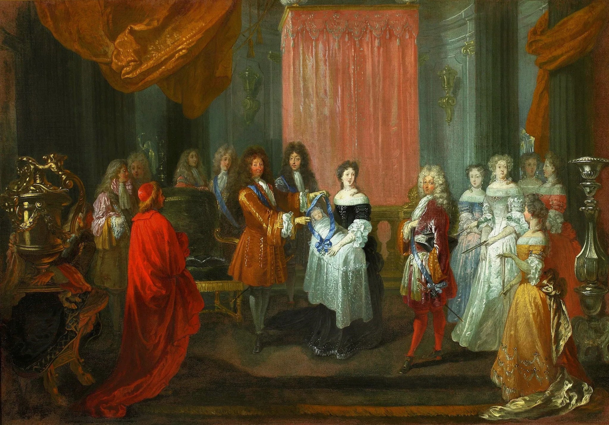 Louis XIV remet le cordon bleu à Monsieur le duc de Bourgogne. - Antoine Watteau image 1 tableau peint à l’huile sur toile