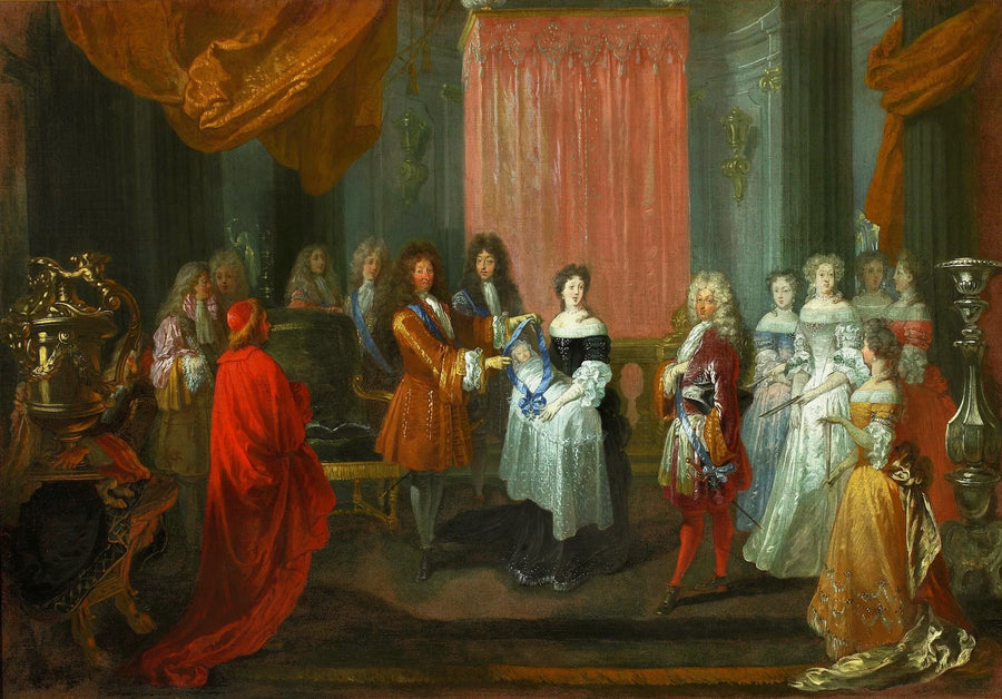 Louis XIV remet le cordon bleu à Monsieur le duc de Bourgogne. - Antoine Watteau