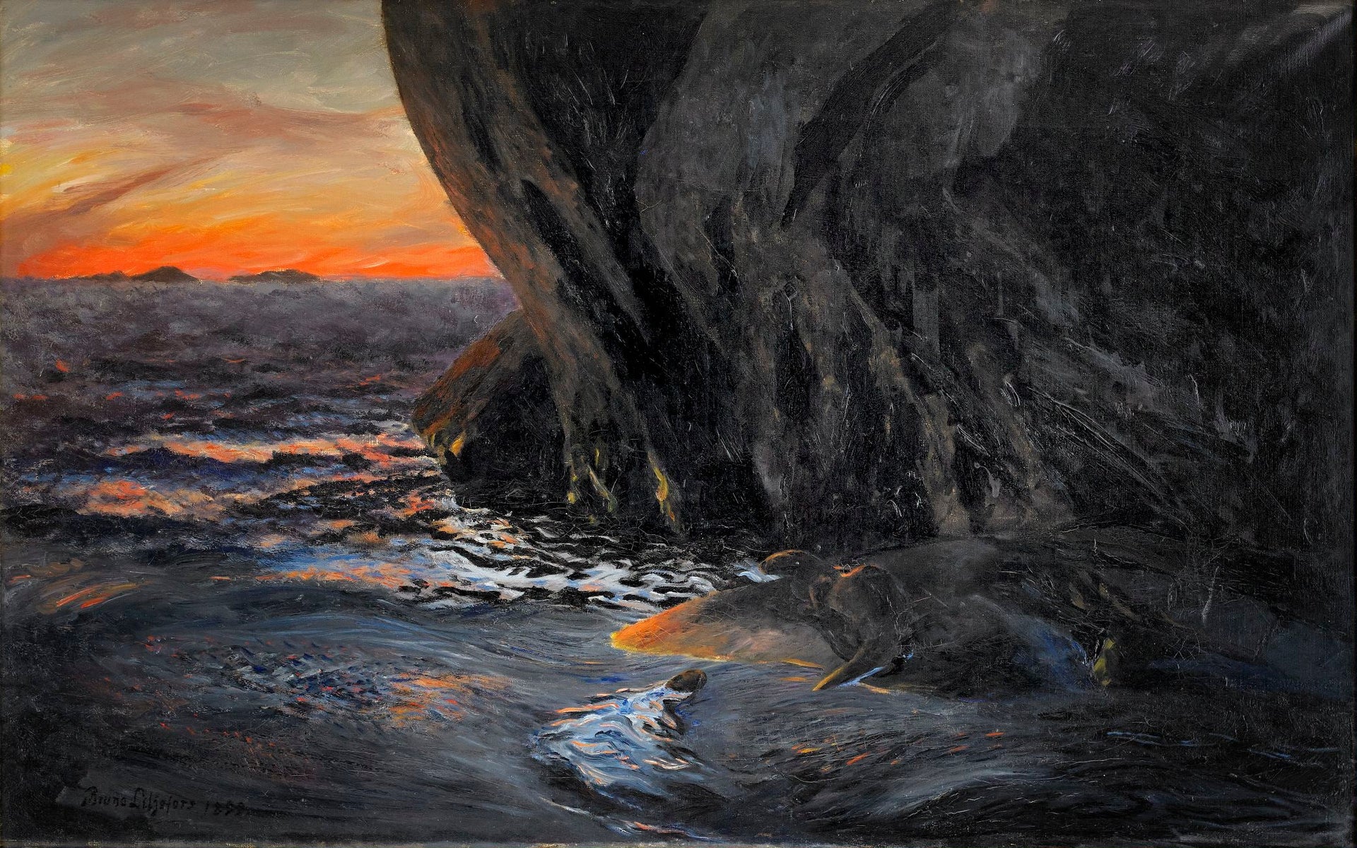 Loutres - Bruno Liljefors image 1 reproduction artisanale de tableau