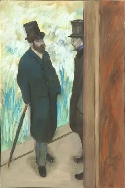 Ludovic Halévy et Albert Boulanger-Cavé dans les coulisses de l'Opéra - Edgar Degas image 1 reproduction artisanale de tableau