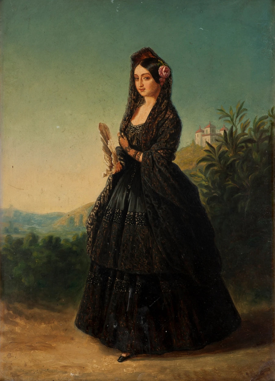 Luisa Fernanda de Borbón, duchesse de Montpensier, avec une mantille - Artiste inconnu