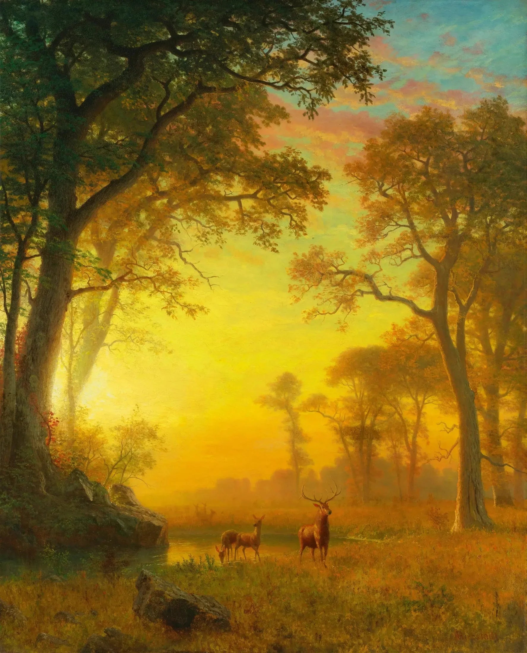 Lumière dans la forêt - Albert Bierstadt image 1 reproduction artisanale de tableau