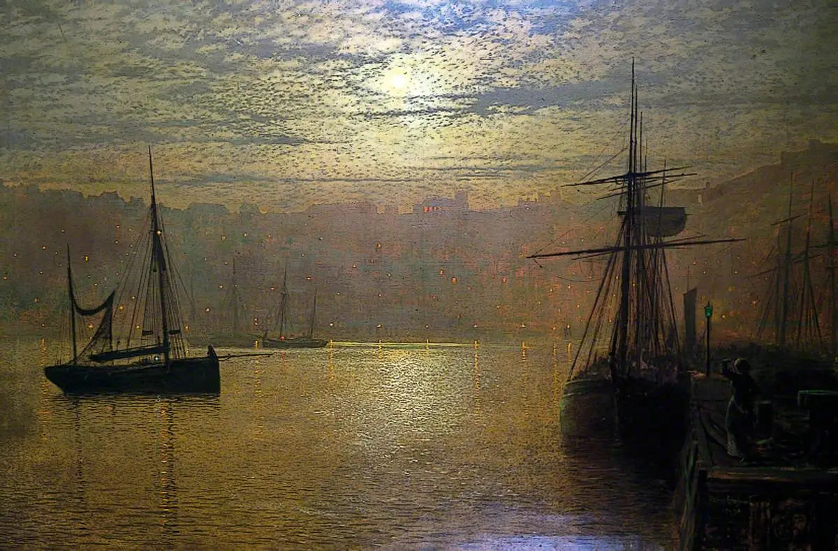 Lumières dans le port de Scarborough - John Atkinson Grimshaw image 1 reproduction réalisée par Alpha Reproduction