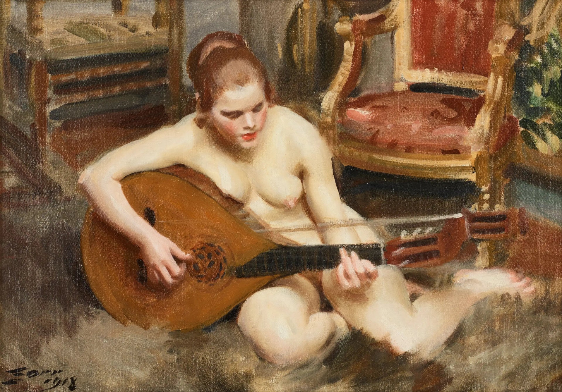 luthiste - Anders Zorn image 1 copie peinte à la main à l’huile