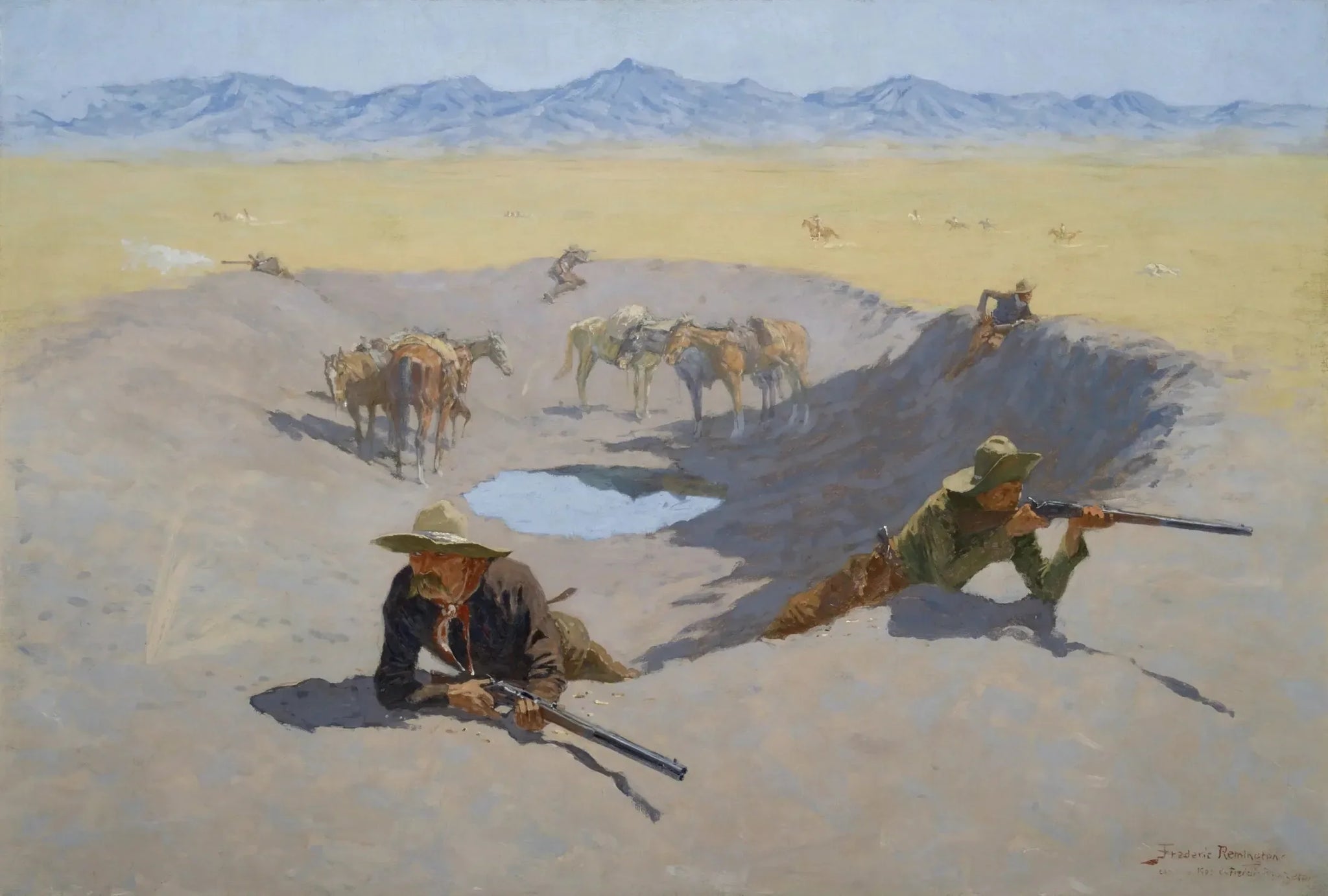 Lutte pour le point d'eau - Frederic Remington image 1 reproduction artisanale de tableau