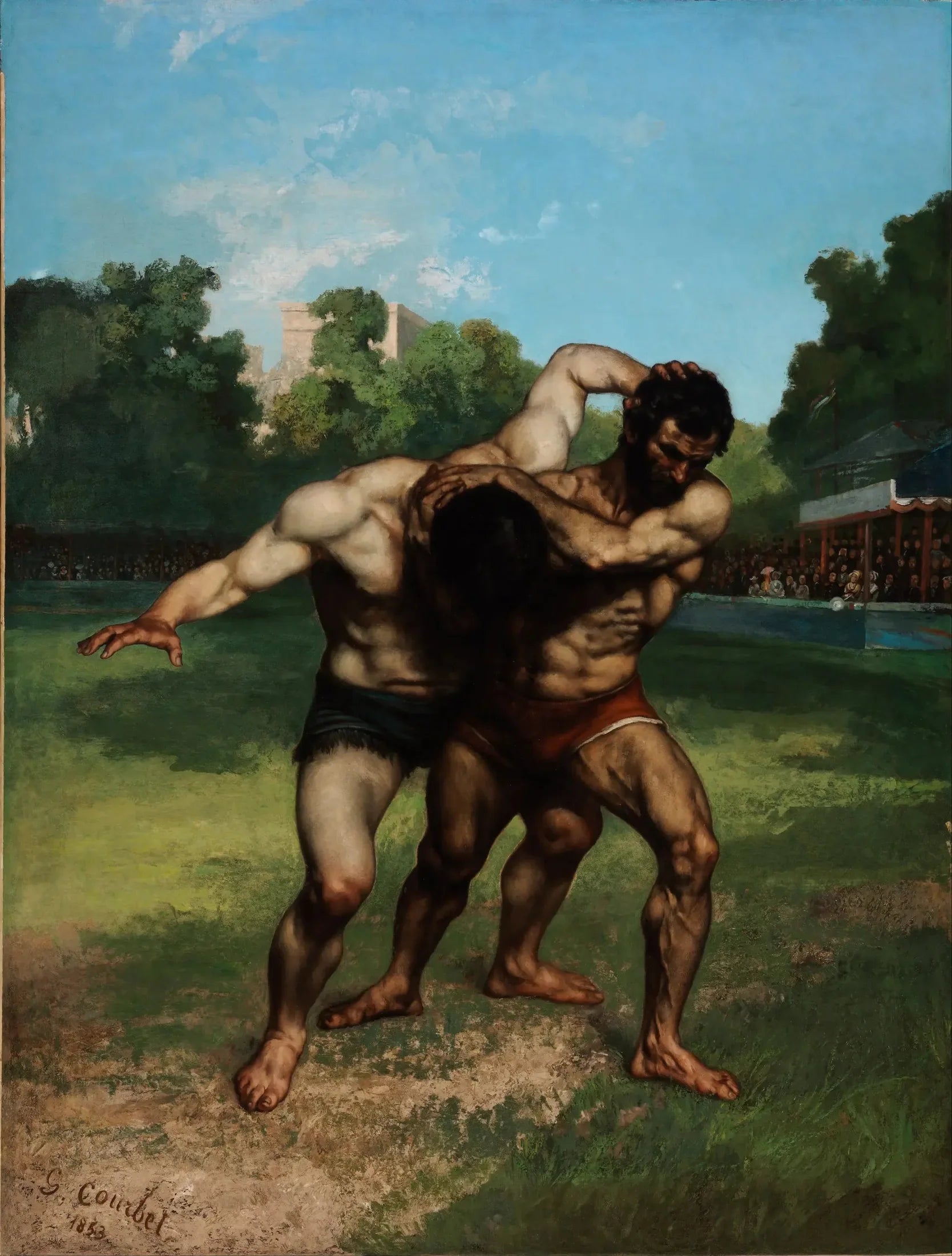 Lutteurs - Gustave Courbet image 1 copie peinte à la main à l’huile