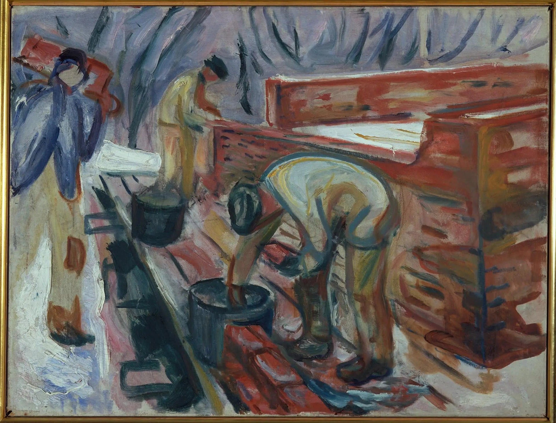 Maçons au travail sur l'immeuble du studio - Edvard Munch image 1 reproduction artisanale de tableau