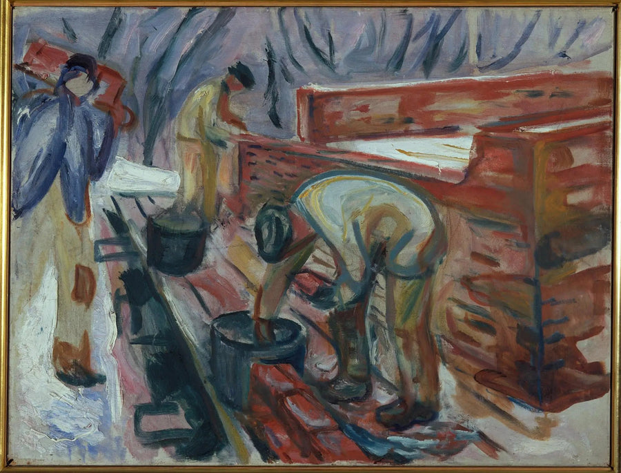Maçons au travail sur l'immeuble du studio - Edvard Munch