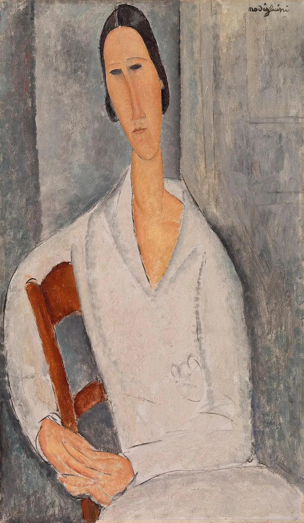 Madame Hanka Zborowska accoudée à une chaise - Amedeo Modigliani image 1 reproduction de peinture à l’huile