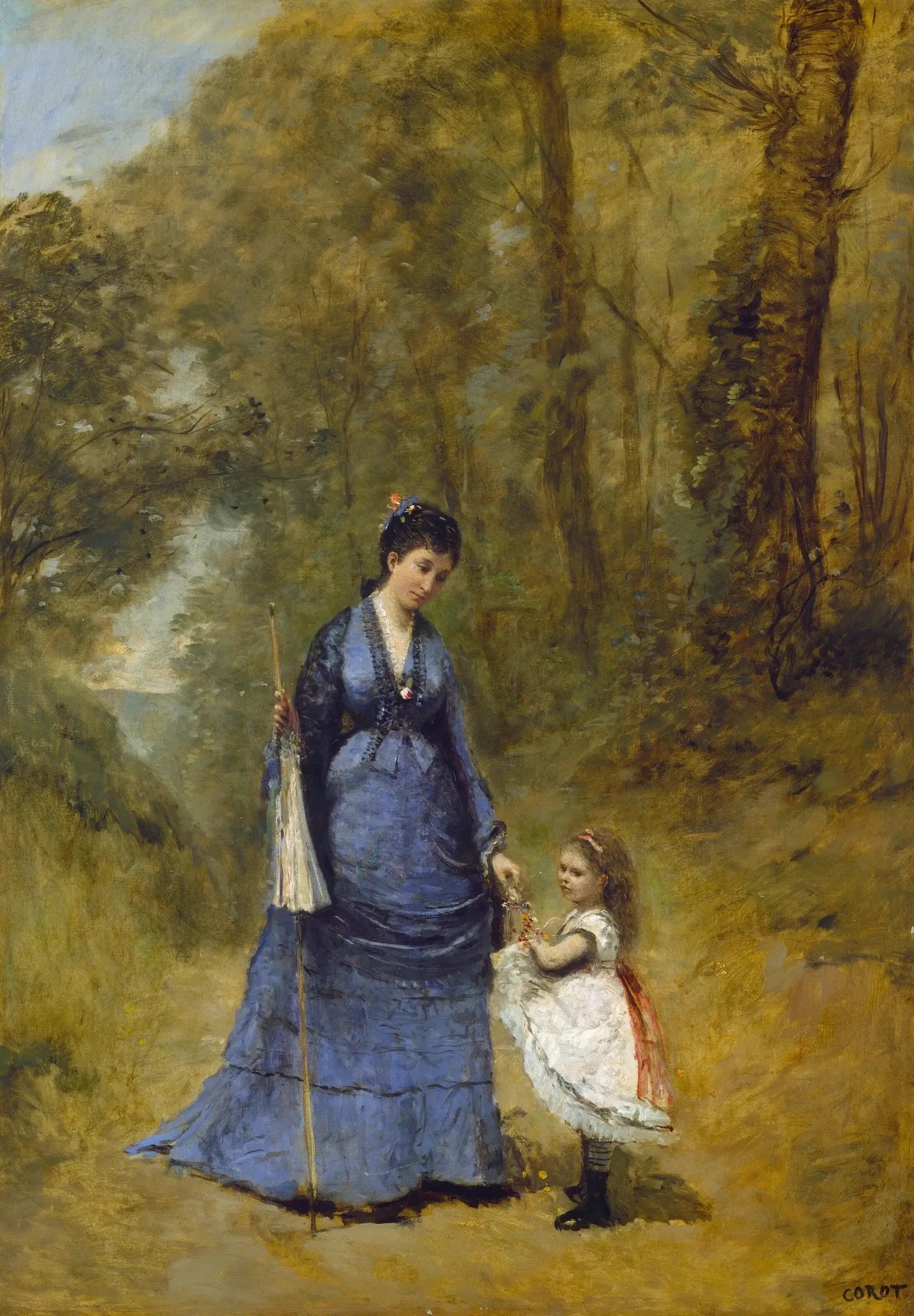 Madame Stumpf et sa fille - Jean-Baptiste Camille Corot image 1 copie peinte à la main à l’huile
