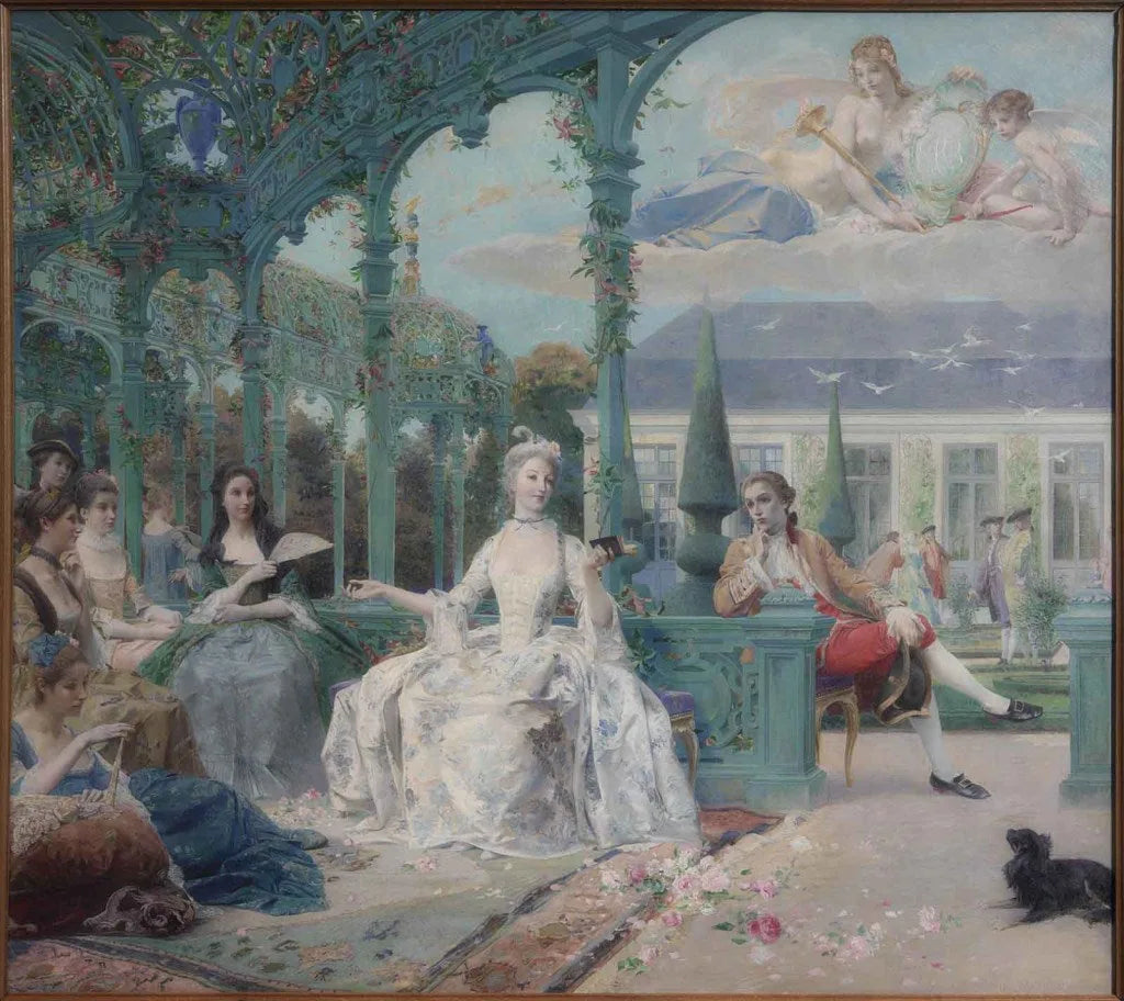Mademoiselle de Clermont et le comte de Melun à la Maison de Sylvie en 1724 - Luc-Olivier Merson image 1 reproduction de peinture à l’huile