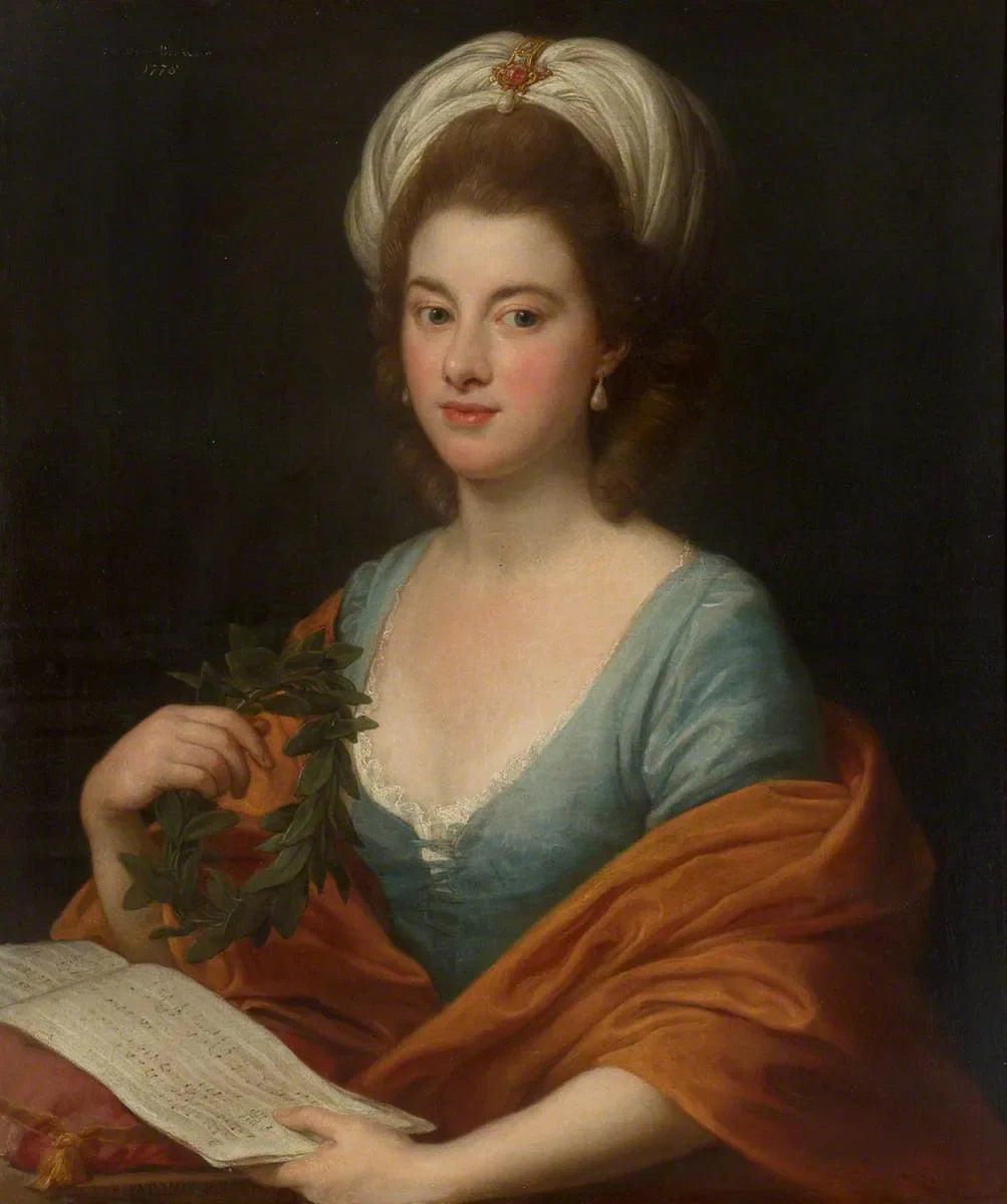 Mademoiselle Frances Lyde Browne tenant de la musique et une couronne - Pompeo Batoni image 1 copie peinte à la main à l’huile