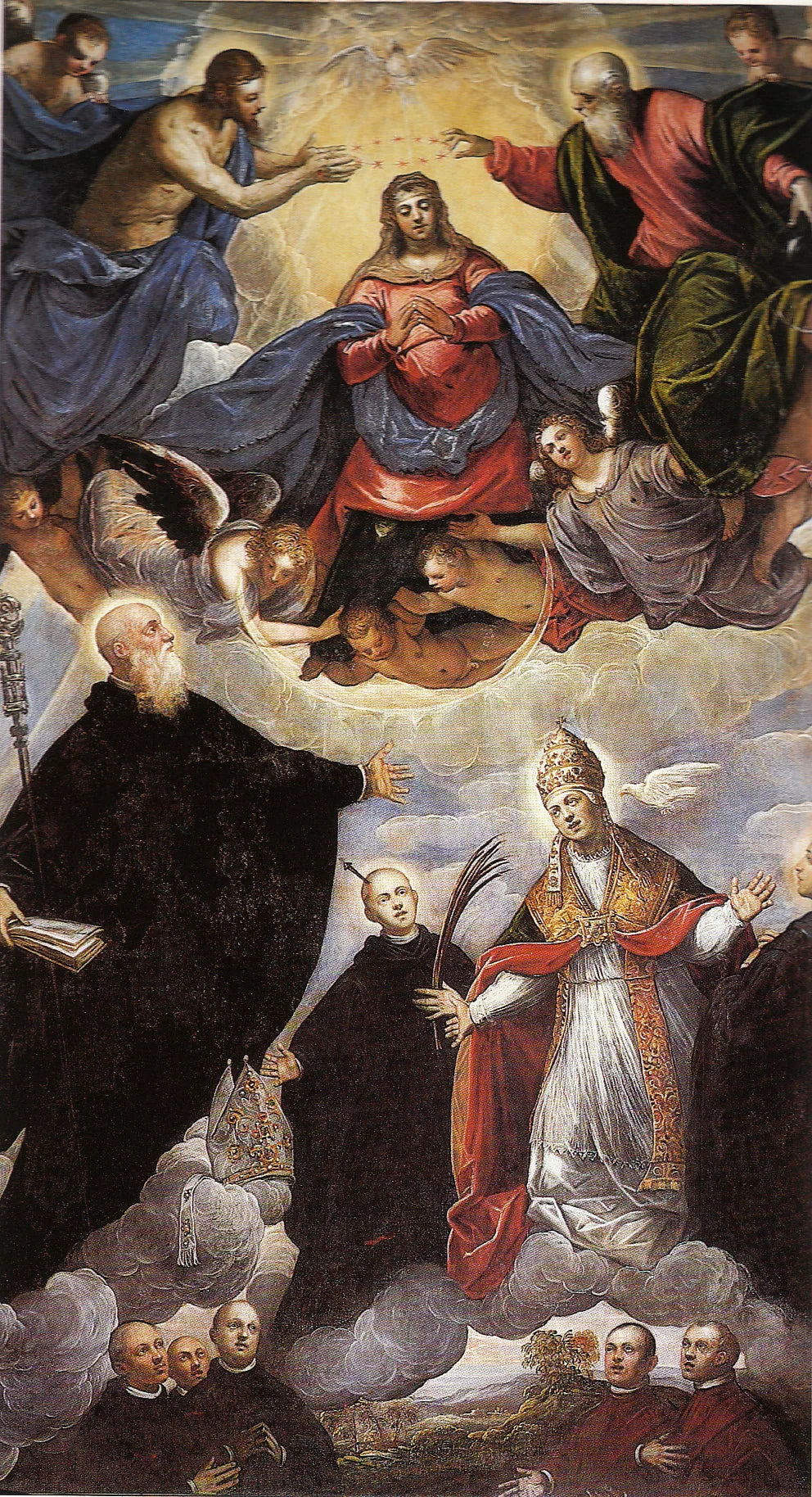 Madone couronnée entre des saints bénédictins - Jacopo Tintoretto image 1 copie de tableau peinte à la main