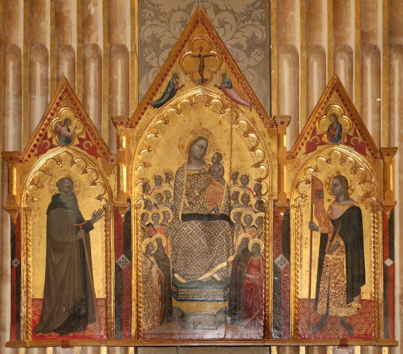 madonna col bambino, angeli e santi tra i ss. antonio abate e giuliano - Allegretto Nuzi