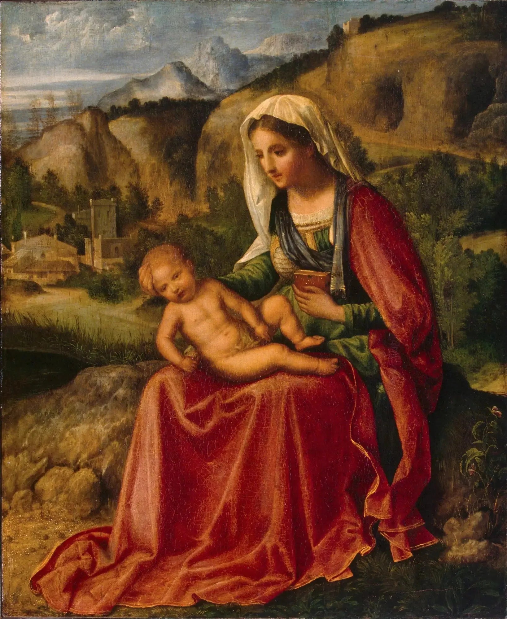 Madonna col Bambino dans un paysage - Giorgione image 1 reproduction artisanale de tableau