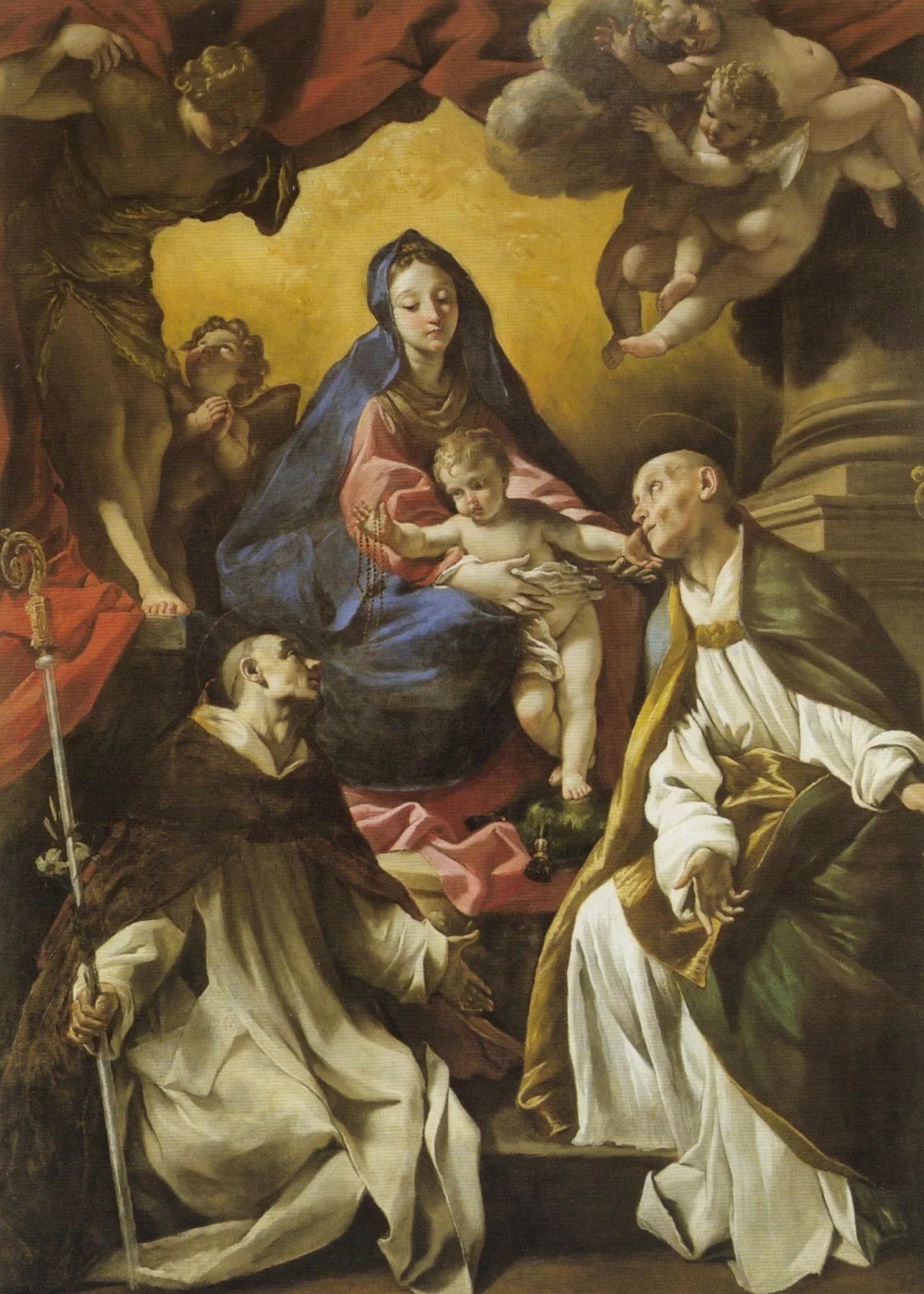 Madonna con il Bambino in trono con i Santi Domenico e Gennaro (già Sant'Anselmo e Sant'Ugo o San Bruno) - Giovanni Lanfranco image 1 copie peinte à la main à l’huile
